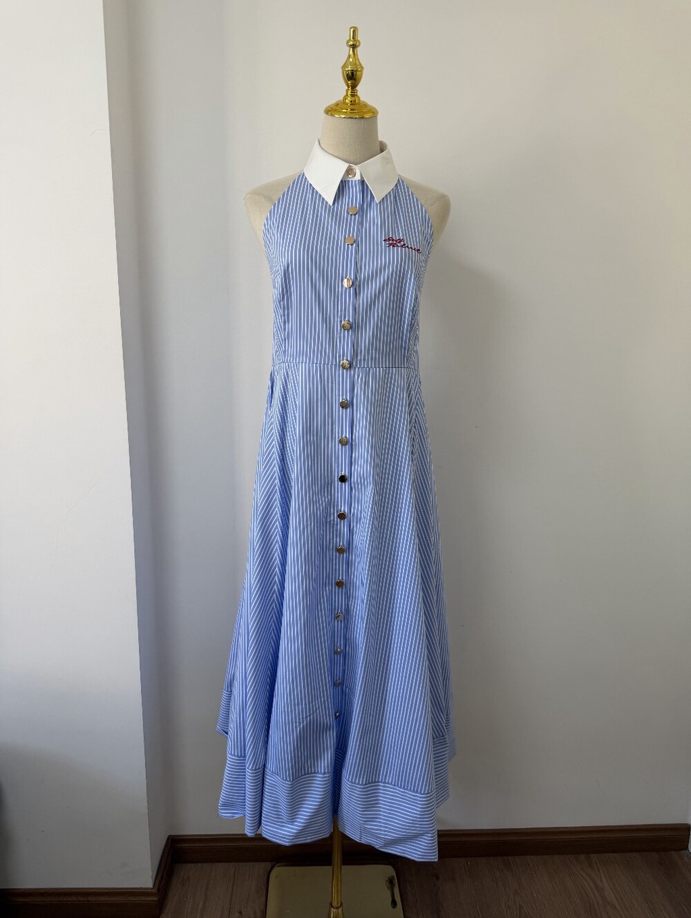 Self Portrait Blue Striped Cotton Midi Dress - Picture 6 of 13